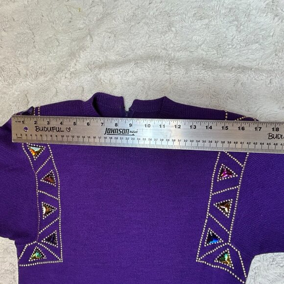 St. John by Marie Gray Mini Sheath Sweater Dress Knit Embellished Purple Size 8 - Picture 5 of 9